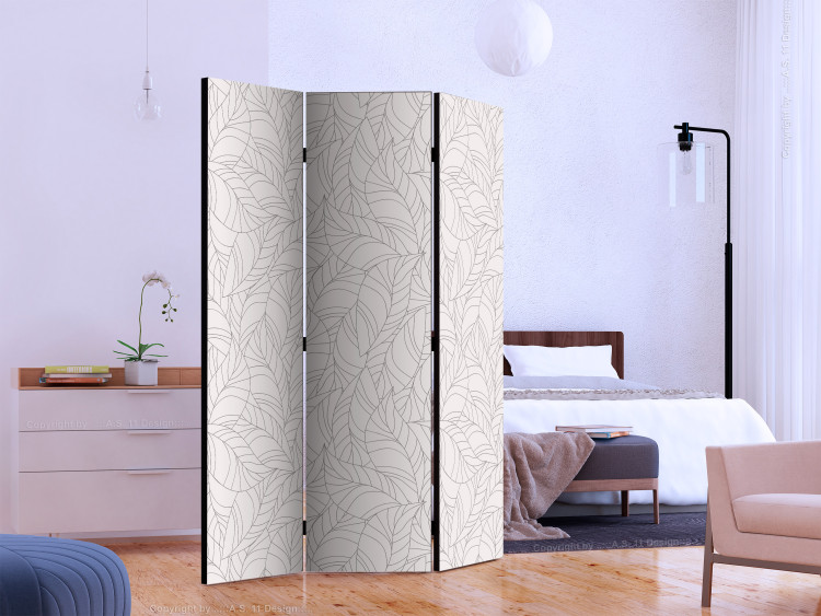 Room Divider Colorless Leaves (3-piece) - light composition with a plant motif 124333 additionalImage 2