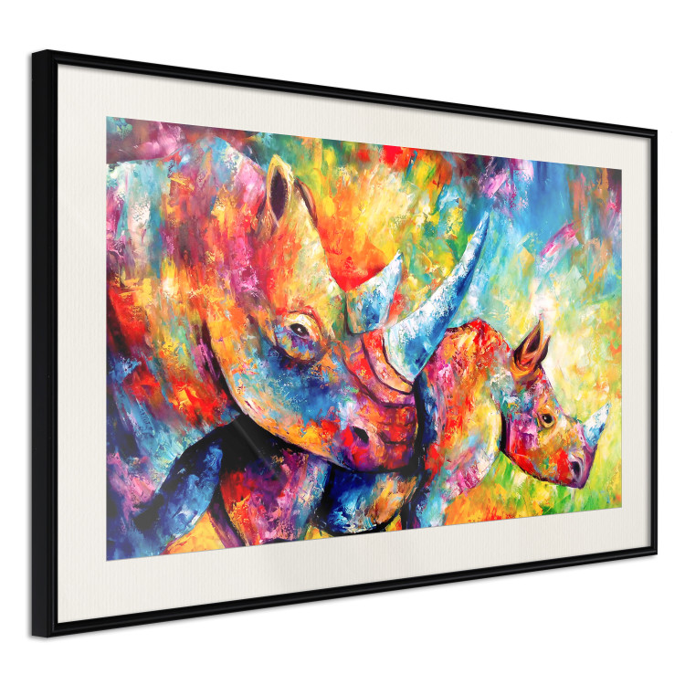 Poster Colorful Rhinoceroses - multicolored animals against a background of rainbow abstraction 127033 additionalImage 2