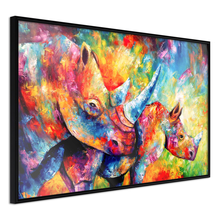 Poster Colorful Rhinoceroses - multicolored animals against a background of rainbow abstraction 127033 additionalImage 11
