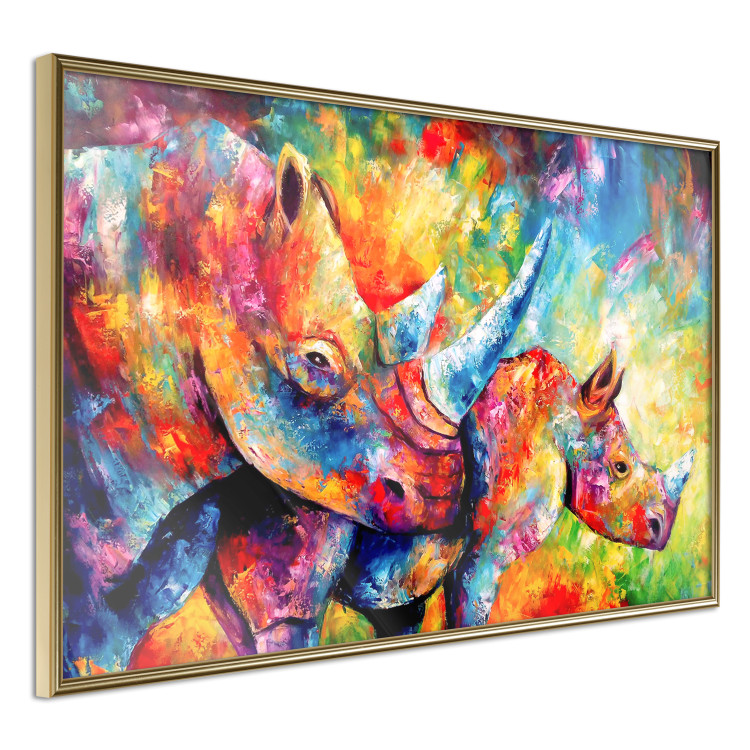 Poster Colorful Rhinoceroses - multicolored animals against a background of rainbow abstraction 127033 additionalImage 14