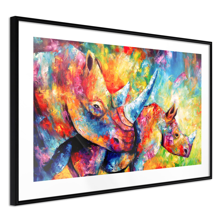 Poster Colorful Rhinoceroses - multicolored animals against a background of rainbow abstraction 127033 additionalImage 8
