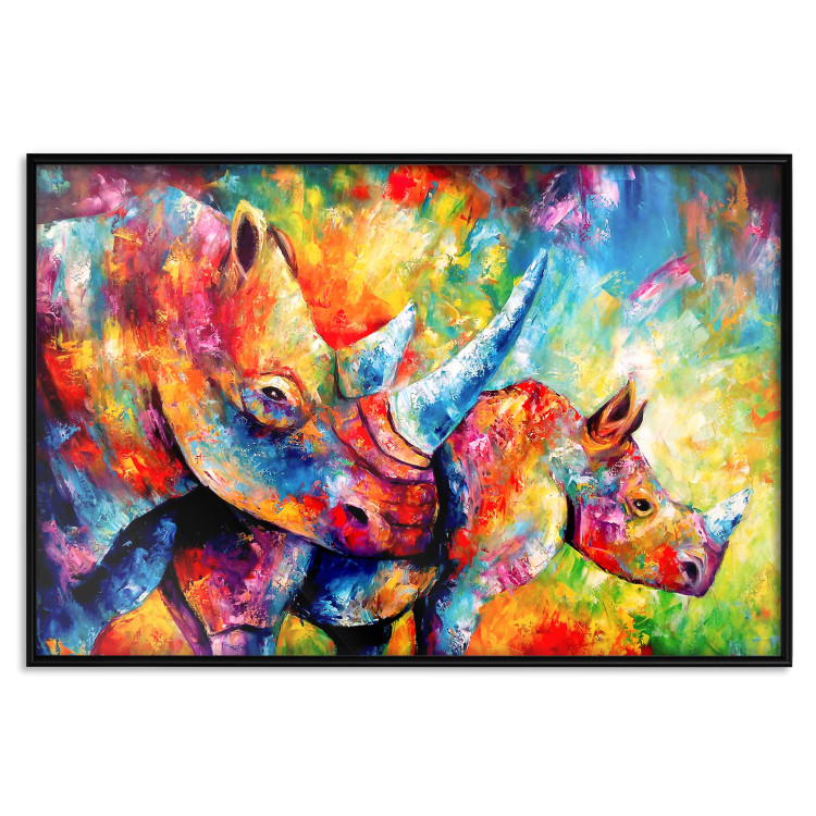 Poster Colorful Rhinoceroses - multicolored animals against a background of rainbow abstraction 127033 additionalImage 18