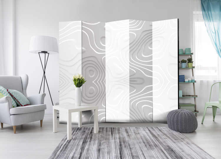 Room Separator White Waves (5-piece) - whimsical abstraction in light shades 128933 additionalImage 2