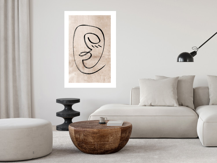 Poster Dreamy Grimace - abstract black line art of a face on a beige background 130833 additionalImage 5