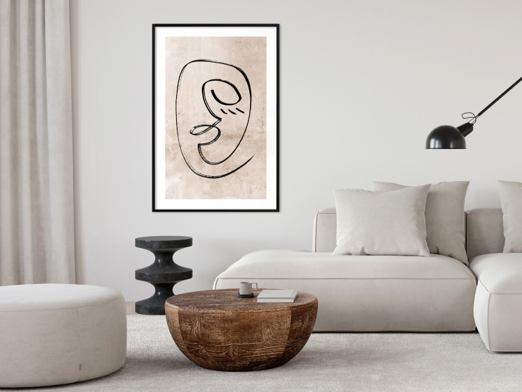 Poster Dreamy Grimace - abstract black line art of a face on a beige background 130833 additionalImage 23