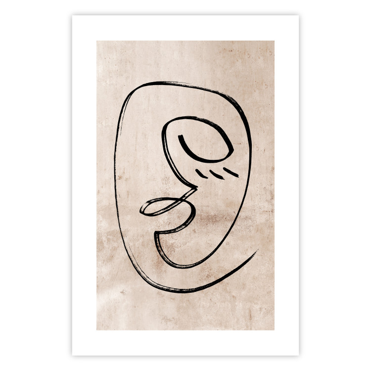 Poster Dreamy Grimace - abstract black line art of a face on a beige background 130833 additionalImage 25