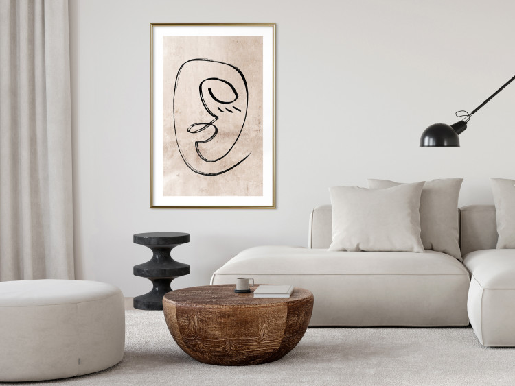 Poster Dreamy Grimace - abstract black line art of a face on a beige background 130833 additionalImage 15