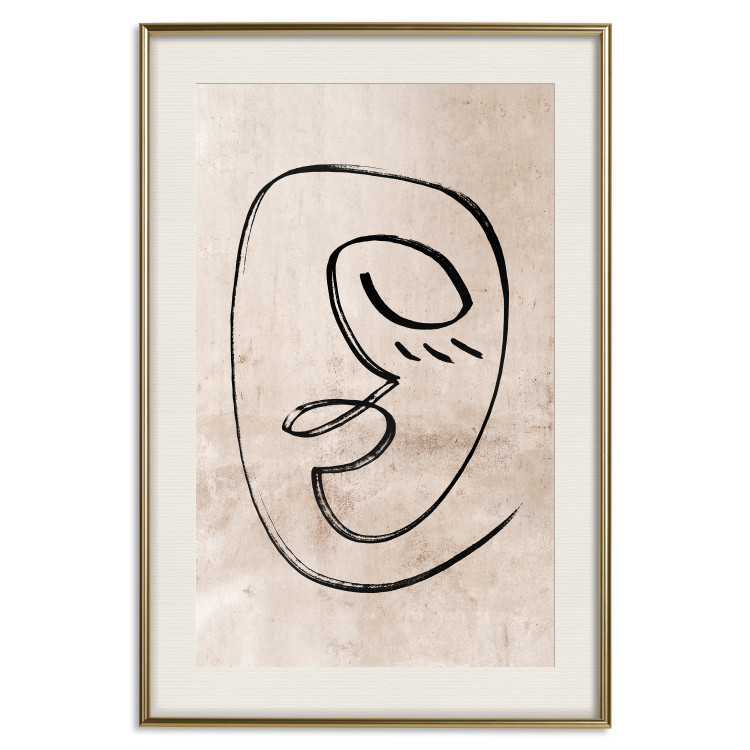 Poster Dreamy Grimace - abstract black line art of a face on a beige background 130833 additionalImage 20