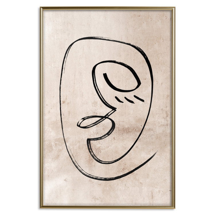 Poster Dreamy Grimace - abstract black line art of a face on a beige background 130833 additionalImage 21