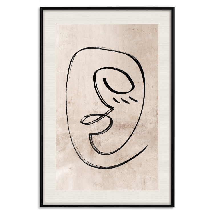 Poster Dreamy Grimace - abstract black line art of a face on a beige background 130833 additionalImage 19