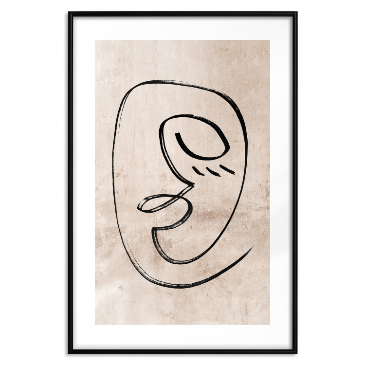 Poster Dreamy Grimace - abstract black line art of a face on a beige background 130833 additionalImage 17