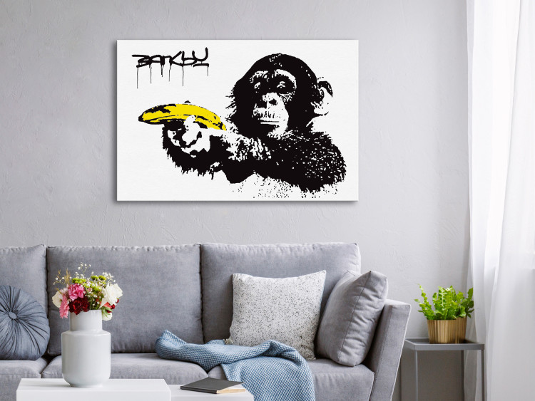 Canvas Art Print Banana Gun (1-piece) Wide - street art of exotic monkey 132433 additionalImage 3