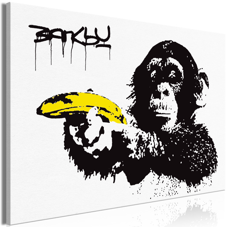 Canvas Art Print Banana Gun (1-piece) Wide - street art of exotic monkey 132433 additionalImage 2