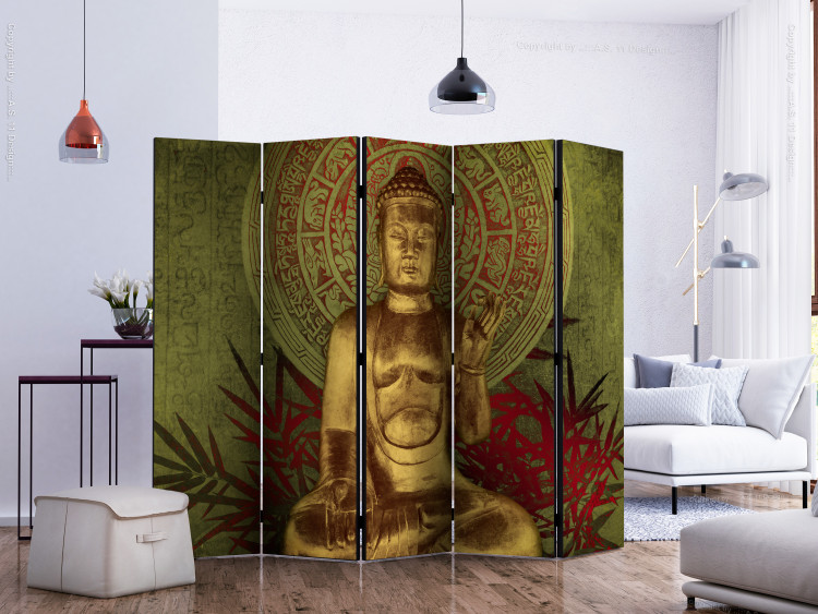 Room Divider Golden Buddha II (5-piece) - oriental holy statue in Zen style 132533 additionalImage 2