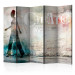 Folding Screen Create yourself II (5-piece) - silhouette of a woman and text on brick 132633