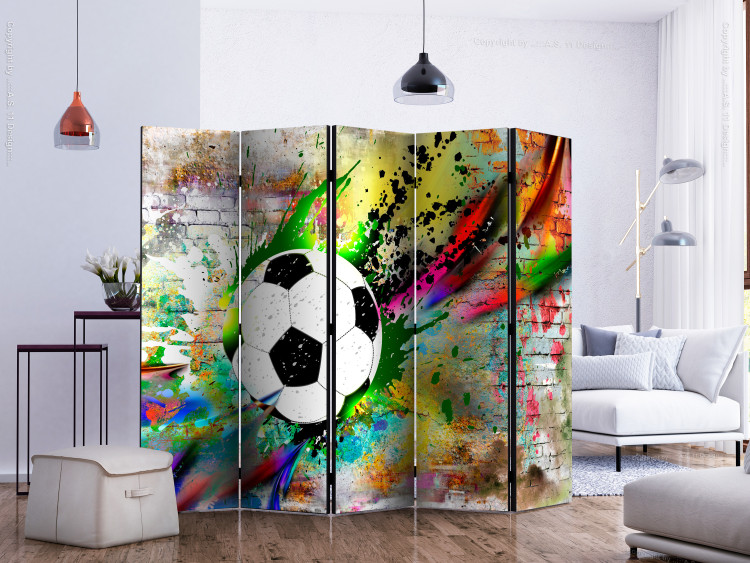 Folding Screen Urban Game II (5-piece) - colorful composition on brick 132833 additionalImage 2