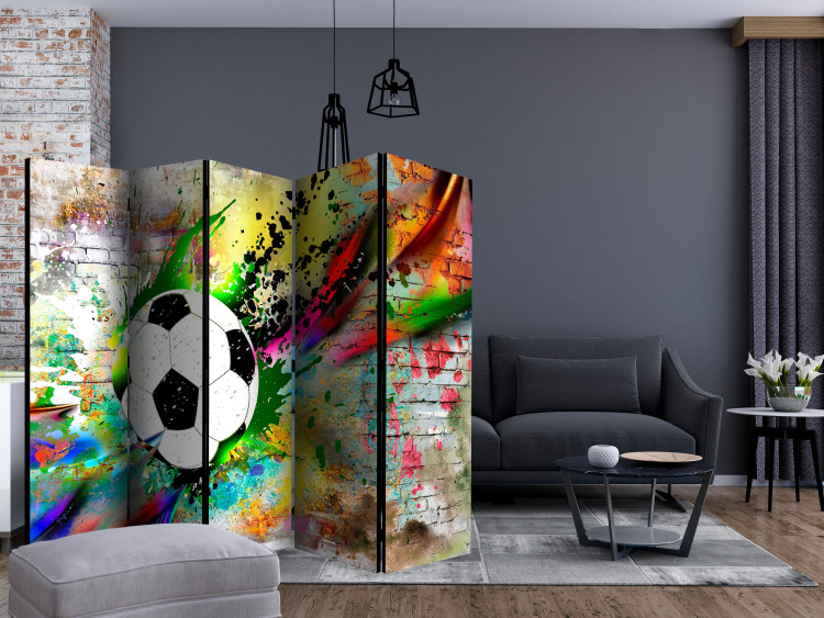 Folding Screen Urban Game II (5-piece) - colorful composition on brick 132833 additionalImage 4