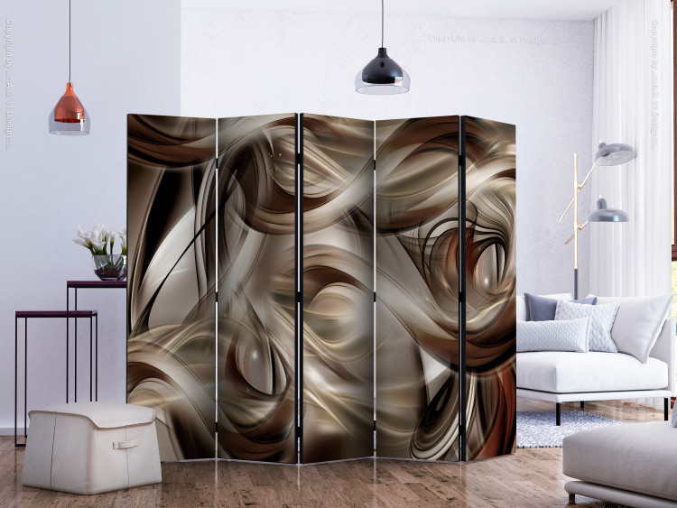 Folding Screen Brown Elegance II (5-piece) - elegant smoke-like illusion 133033 additionalImage 2