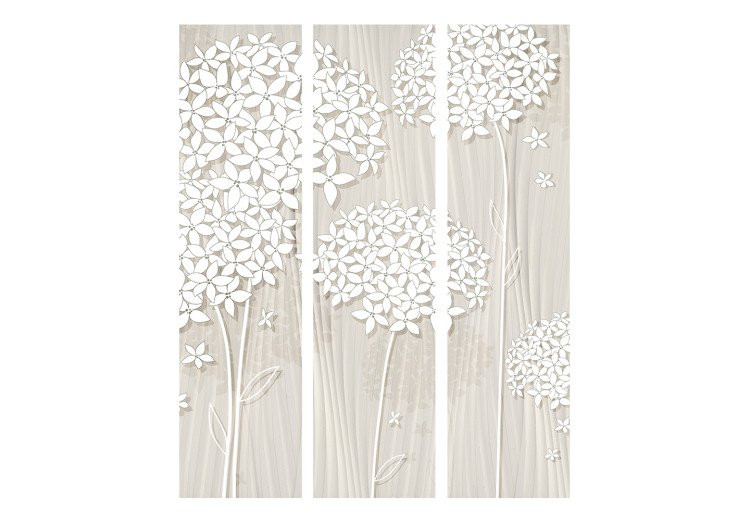 Room Separator Creamy Filigree (3-piece) - beige composition with white flowers 133133 additionalImage 3