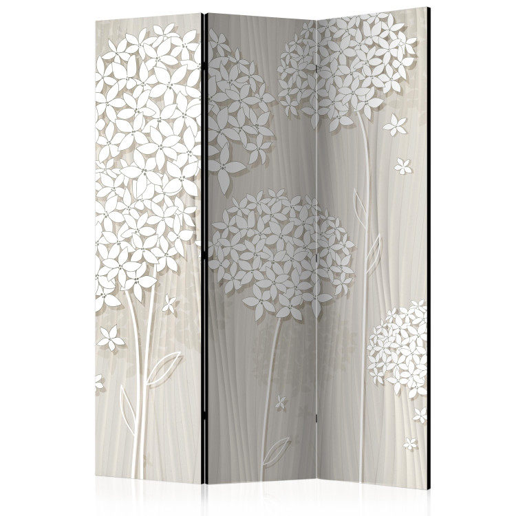 Room Separator Creamy Filigree (3-piece) - beige composition with white flowers 133133