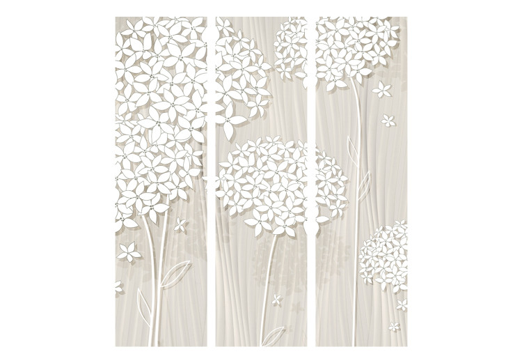 Room Separator Creamy Filigree (3-piece) - beige composition with white flowers 133133 additionalImage 7