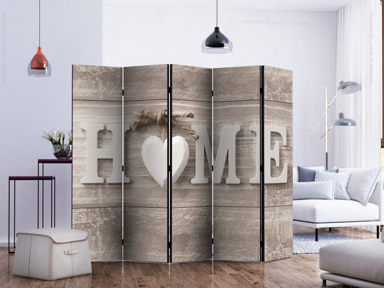 Room Separator Warmth of Home II (5-piece) - English text on a wooden background 133233 additionalImage 2