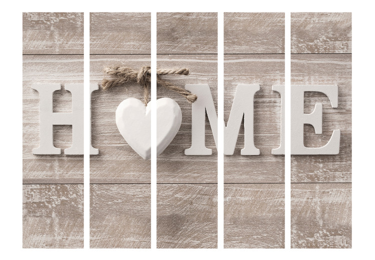 Room Separator Warmth of Home II (5-piece) - English text on a wooden background 133233 additionalImage 3
