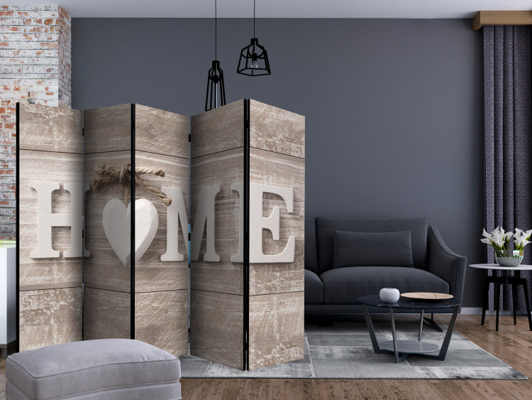 Room Separator Warmth of Home II (5-piece) - English text on a wooden background 133233 additionalImage 4