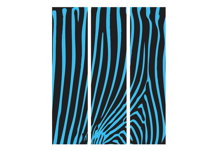 Folding Screen Zebra Pattern (Turquoise) (3-piece) - composition with blue stripes 133433 additionalImage 3
