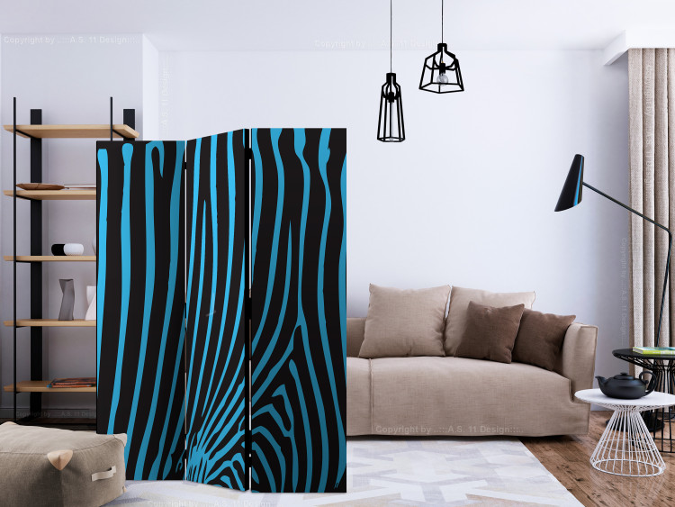 Folding Screen Zebra Pattern (Turquoise) (3-piece) - composition with blue stripes 133433 additionalImage 4