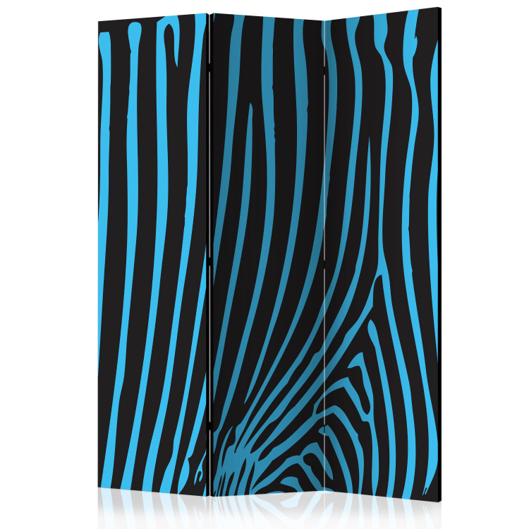 Folding Screen Zebra Pattern (Turquoise) (3-piece) - composition with blue stripes 133433