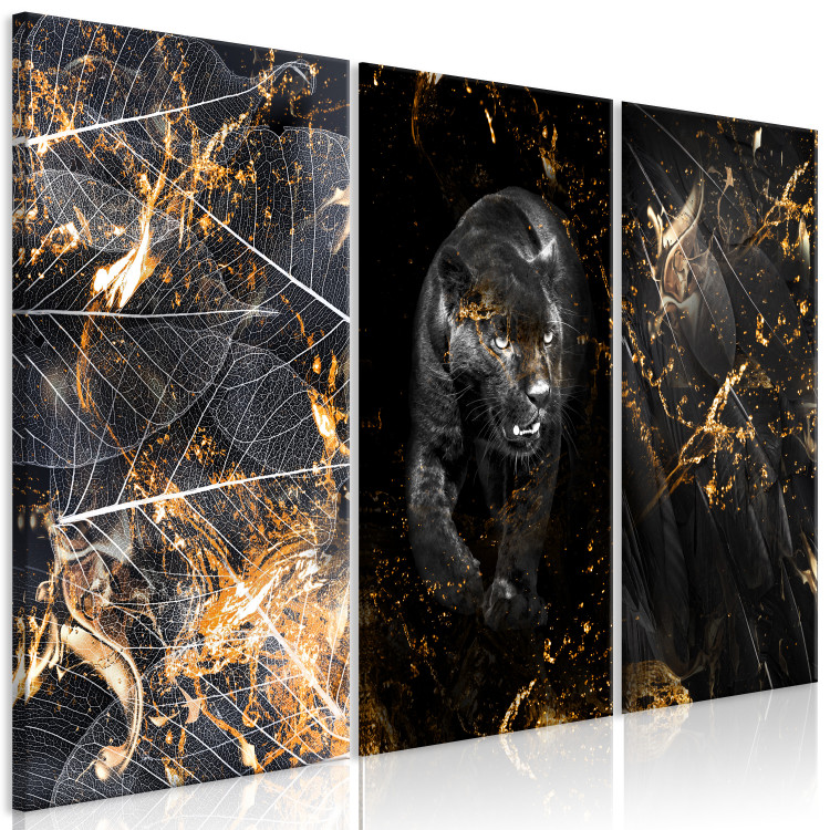 Canvas Print Condemned (3-piece) - abstract black cat in glamour style 134233 additionalImage 2