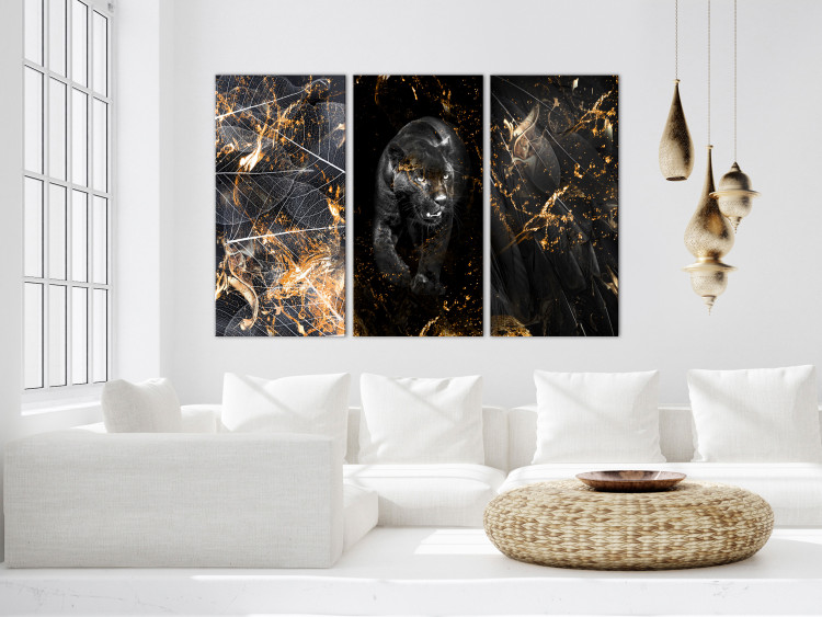Canvas Print Condemned (3-piece) - abstract black cat in glamour style 134233 additionalImage 3