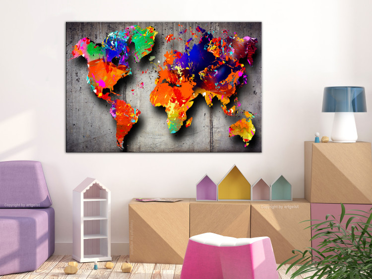 Canvas Print Map in colors - multi-colored continents on a gray background 134933 additionalImage 3