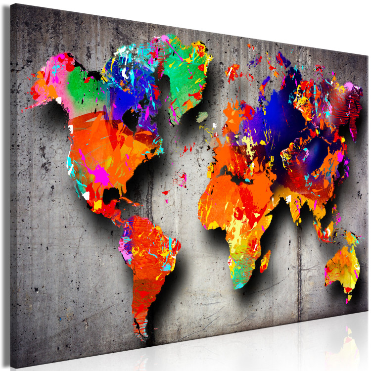 Canvas Print Map in colors - multi-colored continents on a gray background 134933 additionalImage 2