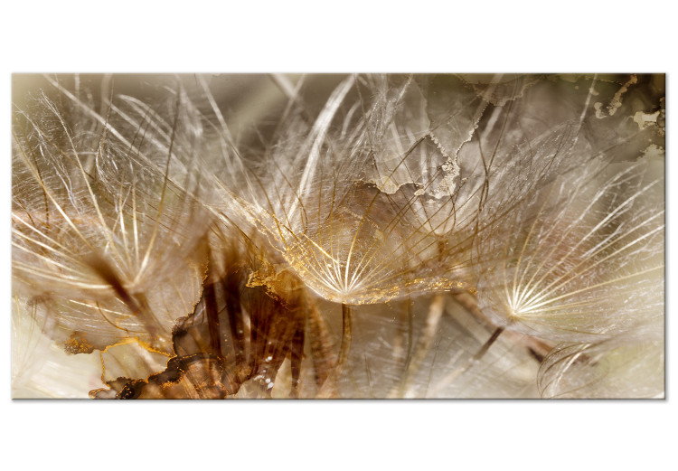 Canvas Print Dandelions in the Wind (1-piece) Wide - flowers in shades of gold 143233