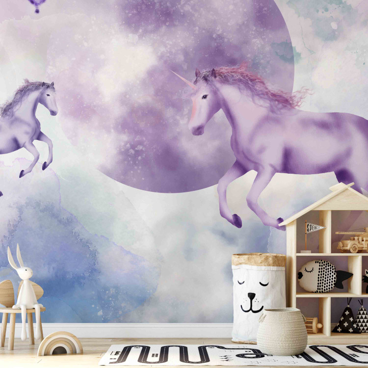 Photo Wallpaper Abstract for children - motif of fairytale animals on a purple background 143433 additionalImage 4