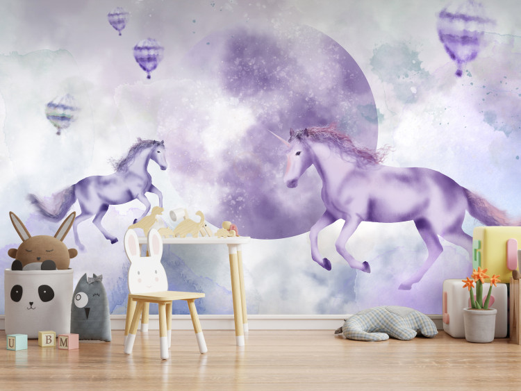 Photo Wallpaper Abstract for children - motif of fairytale animals on a purple background 143433