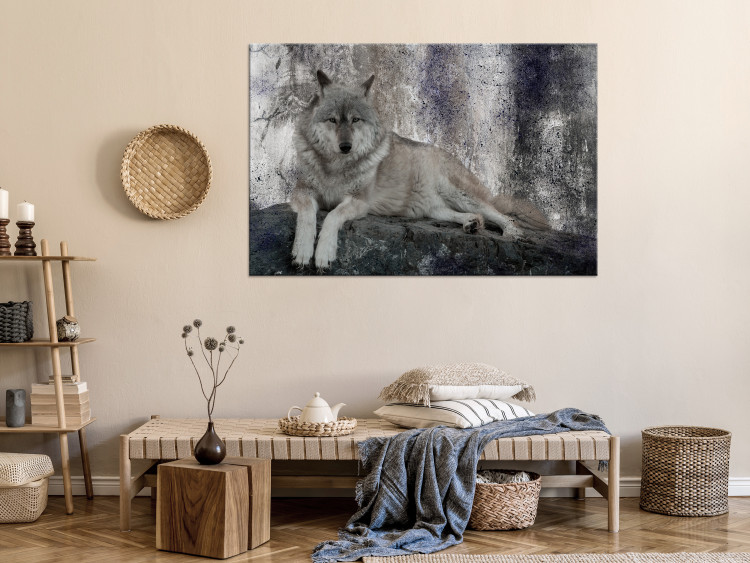 Canvas Resting Wolf (1-piece) - wild animal lying on a rock 145333 additionalImage 3