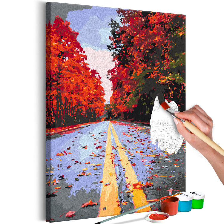 Paint by Number Kit Autumn Road - Alley with Trees with Red Leaves 146533 additionalImage 6