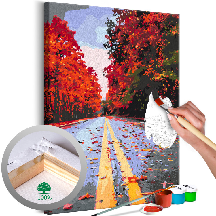 Paint by Number Kit Autumn Road - Alley with Trees with Red Leaves 146533