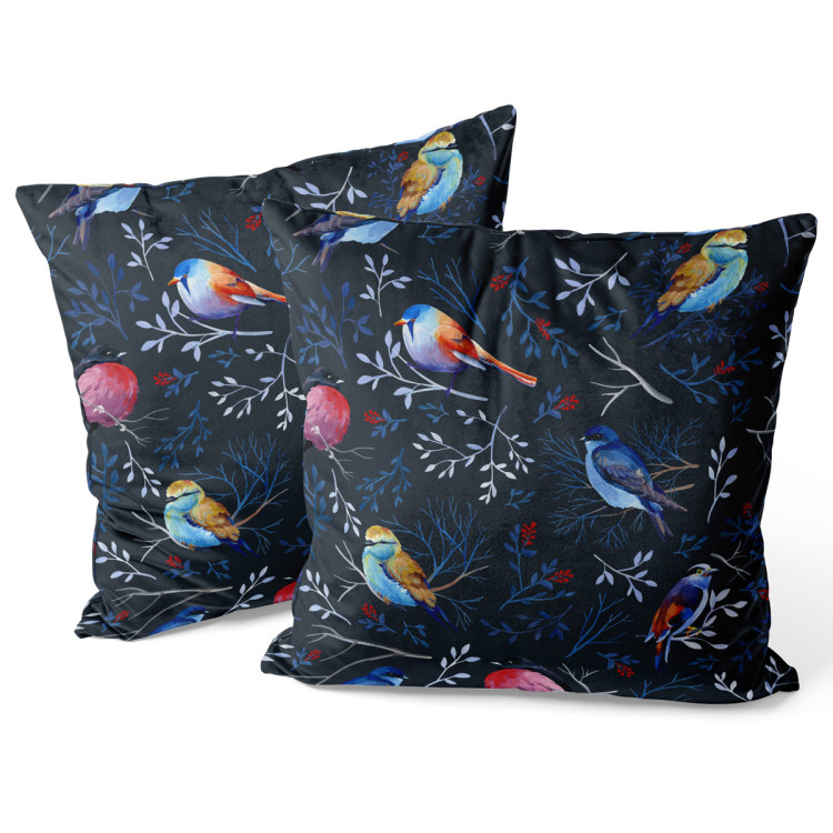 Decorative Velor Pillow Bird winter - a subtle graphic motif in shades of blue 147133 additionalImage 3