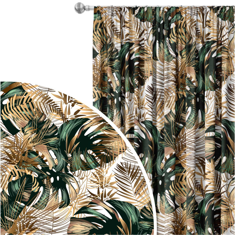 Decorative Curtain Contrasting leaves - plant motif in shades of green and gold 147233