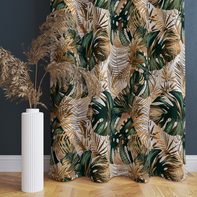 Decorative Curtain Contrasting leaves - plant motif in shades of green and gold 147233 additionalImage 4