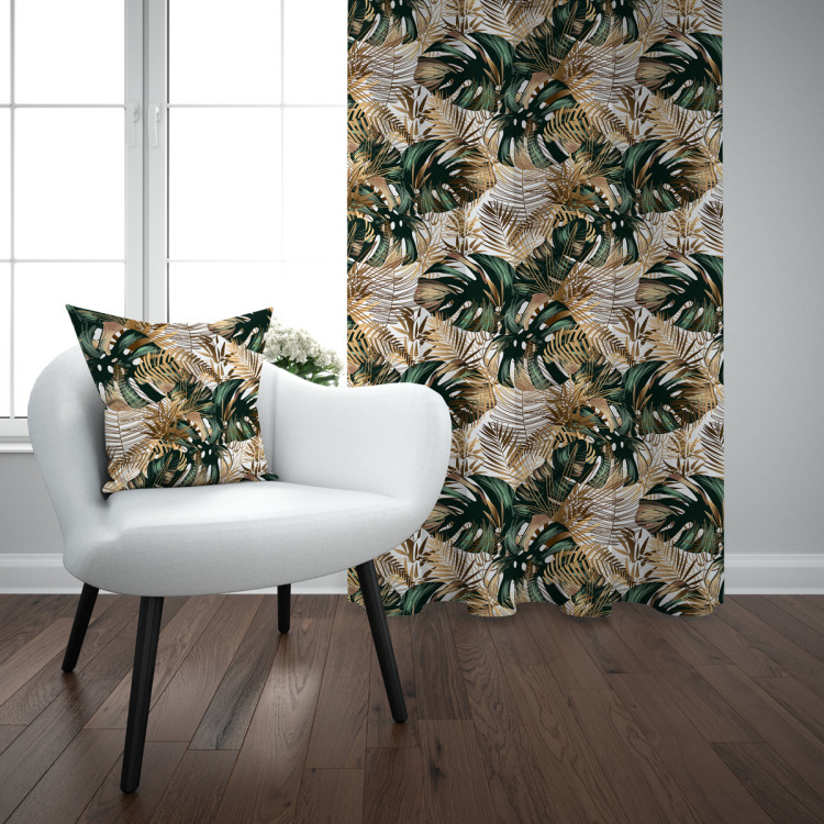 Decorative Curtain Contrasting leaves - plant motif in shades of green and gold 147233 additionalImage 7