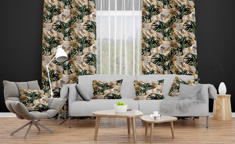 Decorative Curtain Contrasting leaves - plant motif in shades of green and gold 147233 additionalImage 6