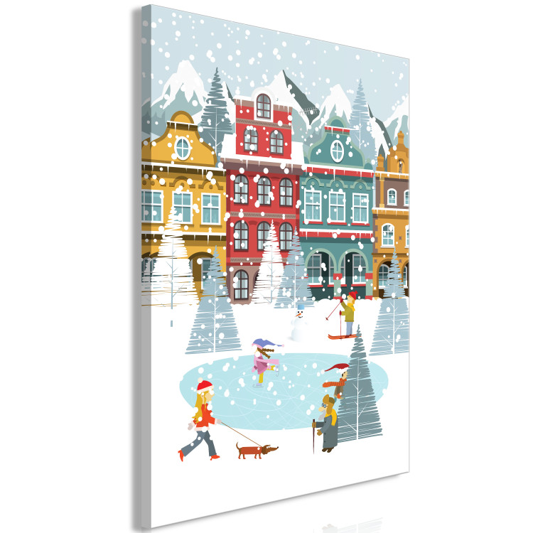Canvas Winter Town - Ice Rink and Tenement Houses in a Festive Atmosphere 148033 additionalImage 2