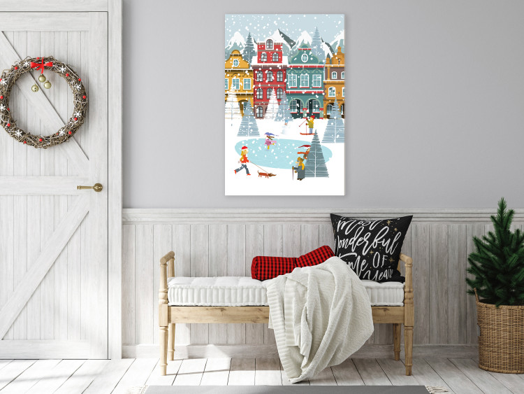 Canvas Winter Town - Ice Rink and Tenement Houses in a Festive Atmosphere 148033 additionalImage 3