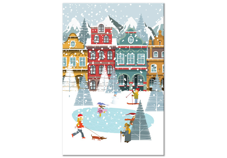 Canvas Winter Town - Ice Rink and Tenement Houses in a Festive Atmosphere 148033