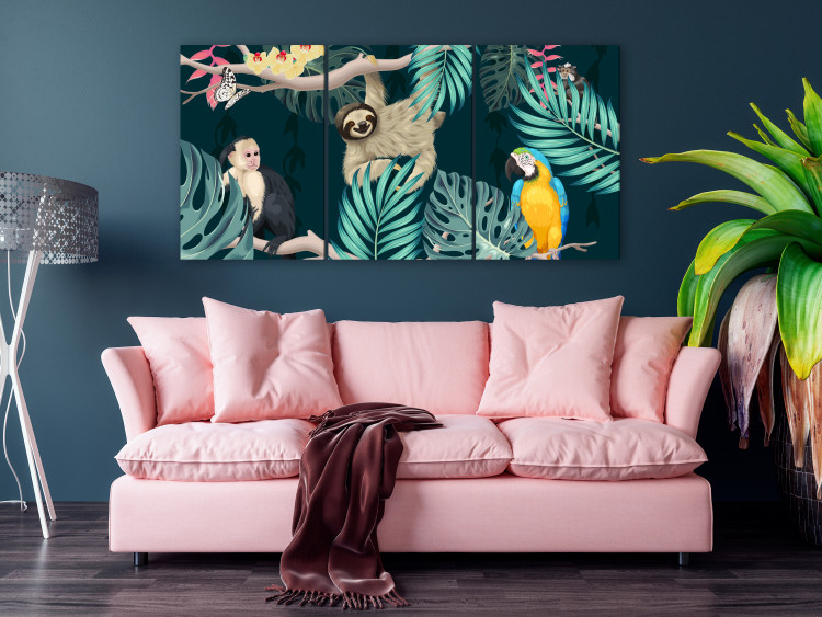Canvas Print Exotic Animals (3-piece) - birds and mammals in a jungle backdrop 148833 additionalImage 3